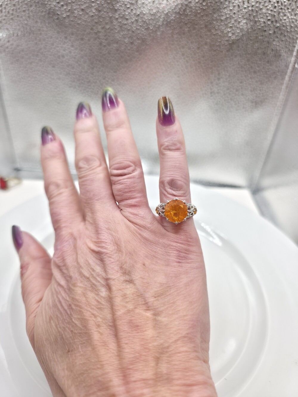 Rare Victoria Wieck Vivid Rutilated Orange Citrine Ring - Picture 9 of 10